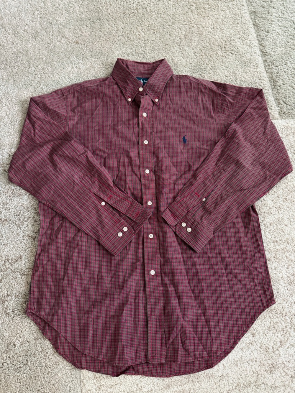 Ralph Lauren Red Plaid Button-Down Shirt with Navy Pony
